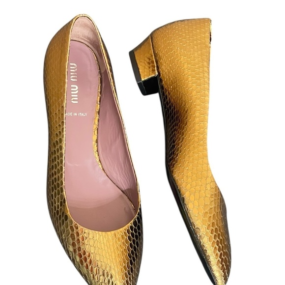 Miu Miu Shoes - Miu Miu snake gold leather sandals size 37 1/2